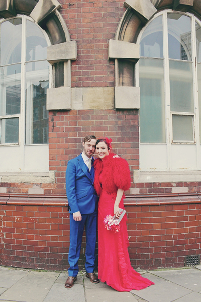A Show-Stopping Red Lace Dress Designed And Made By A Stylish London Bride For Her Quirky, Colourful and Vintage Inspired Wedding