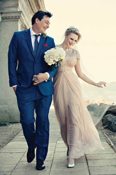 A Pale Pink Tadashi Shoji Wedding Dress