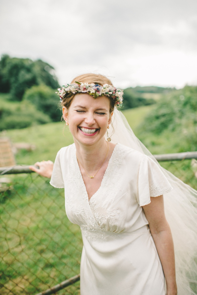 Tipis, A Pretty Trailing Floral Headpiece And Vintage Gown ~ The Charming Outdoor Humanist Wedding of Katie and Tim