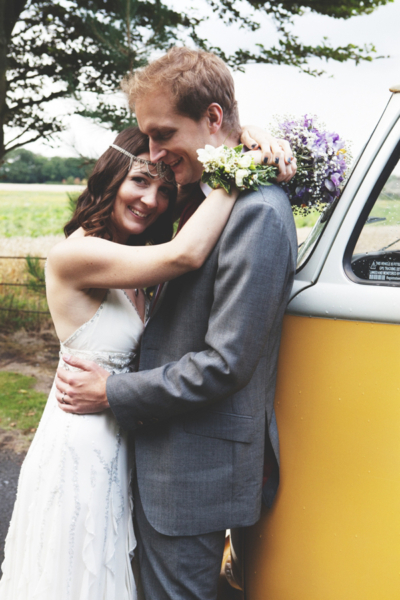 Happiness by Jenny Packham And a Beautiful Wrist Corsage for a DIY and Handmade Campsite Wedding