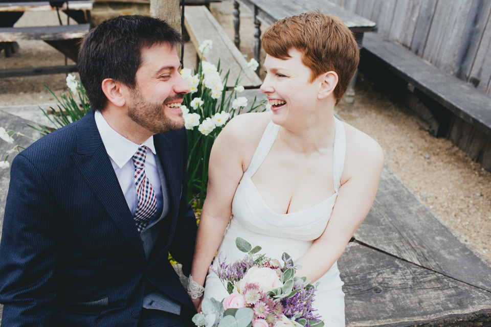 dale weeks photography, first look, london pub wedding, nicole miller wedding dress