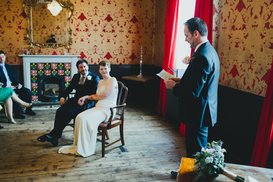 dale weeks photography, first look, london pub wedding, nicole miller wedding dress