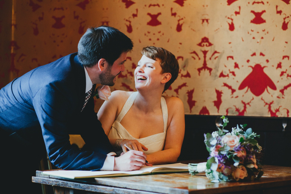 dale weeks photography, first look, london pub wedding, nicole miller wedding dress