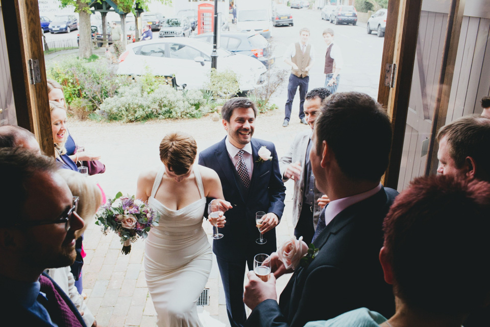 dale weeks photography, first look, london pub wedding, nicole miller wedding dress