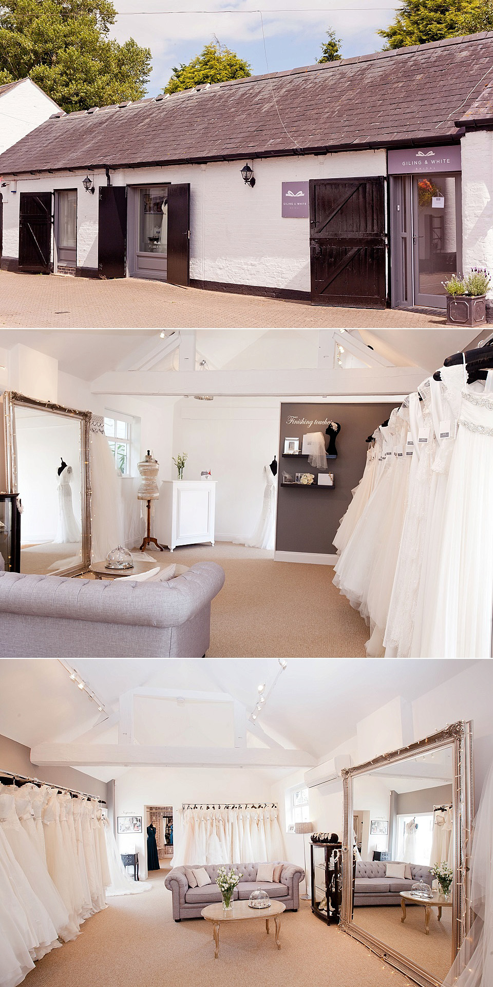 giling and white, leicester wedding dress shop