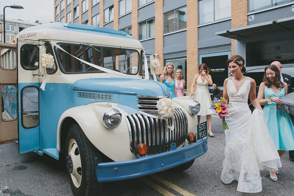 Bride Alex wears Lusan Mandongus for her London wedding held at the Village Underground in Shoreditch. Photography by McKInley Rodgers. village underground, shoreditch, lusan mandongus, mckinley rodgers