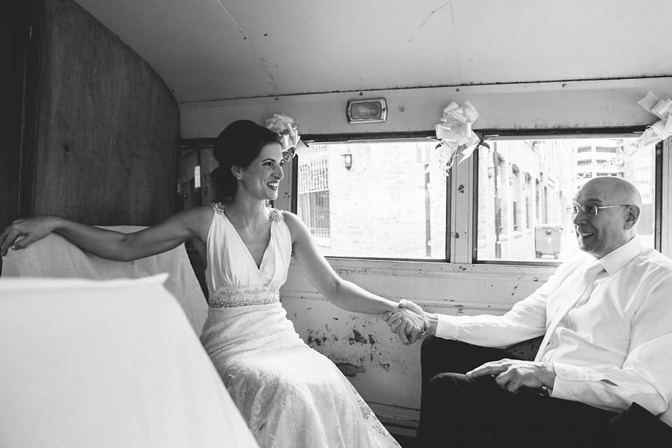 Bride Alex wears Lusan Mandongus for her London wedding held at the Village Underground in Shoreditch. Photography by McKInley Rodgers. village underground, shoreditch, lusan mandongus, mckinley rodgers