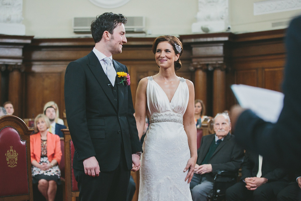 Bride Alex wears Lusan Mandongus for her London wedding held at the Village Underground in Shoreditch. Photography by McKInley Rodgers. village underground, shoreditch, lusan mandongus, mckinley rodgers