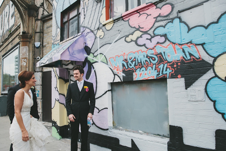 Bride Alex wears Lusan Mandongus for her London wedding held at the Village Underground in Shoreditch. Photography by McKInley Rodgers. village underground, shoreditch, lusan mandongus, mckinley rodgers