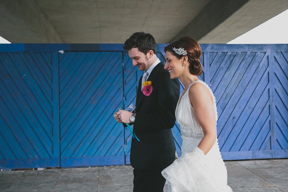 Bride Alex wears Lusan Mandongus for her London wedding held at the Village Underground in Shoreditch. Photography by McKInley Rodgers. village underground, shoreditch, lusan mandongus, mckinley rodgers