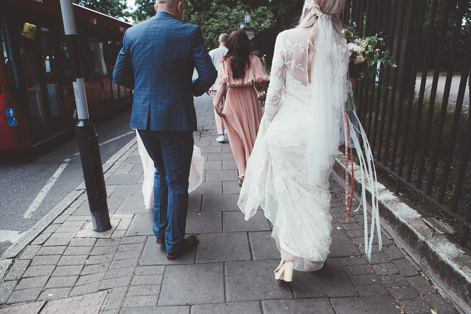 rue de seine, 70s wedding, boho bride, bohemian wedding, london pub wedding, philippa james photography, minna veil