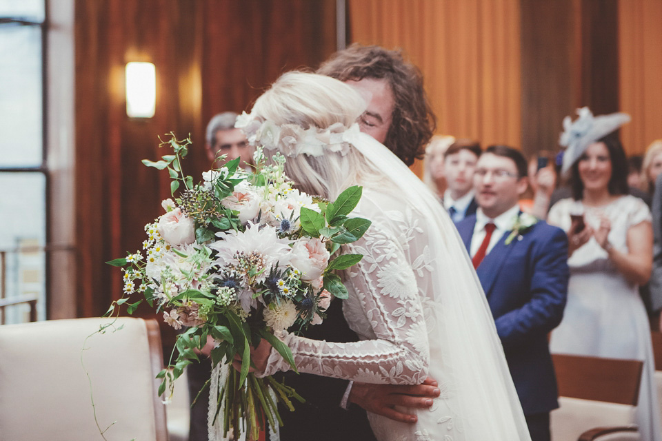 rue de seine, 70s wedding, boho bride, bohemian wedding, london pub wedding, philippa james photography, minna veil