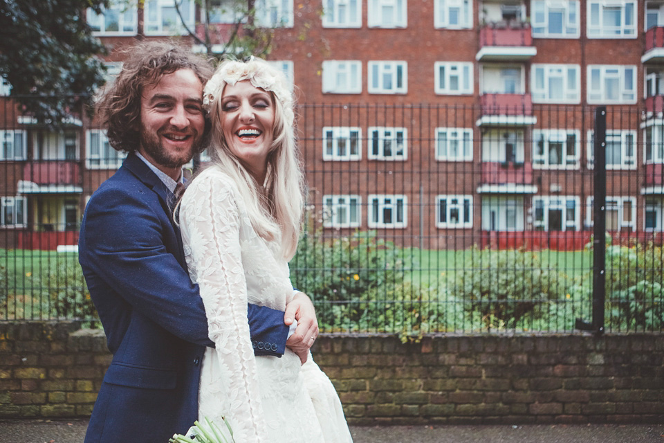 rue de seine, 70s wedding, boho bride, bohemian wedding, london pub wedding, philippa james photography, minna veil