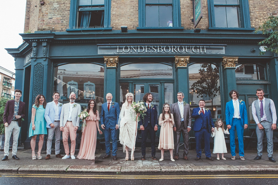 rue de seine, 70s wedding, boho bride, bohemian wedding, london pub wedding, philippa james photography, minna veil