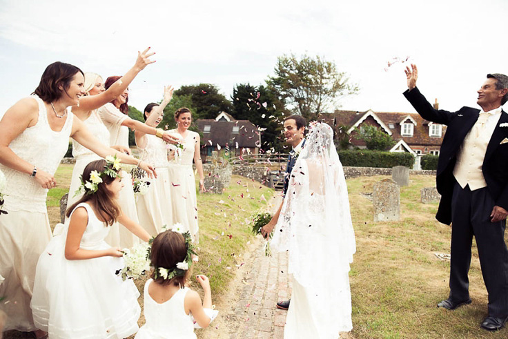 charlie brear 1920s style wedding dress, colourful wedding, barn wedding