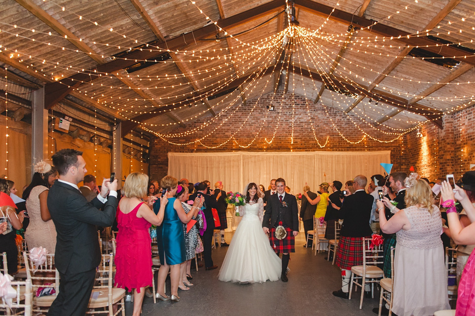 colourful wedding, barn wedding, bespoke sassi holford, mack photography