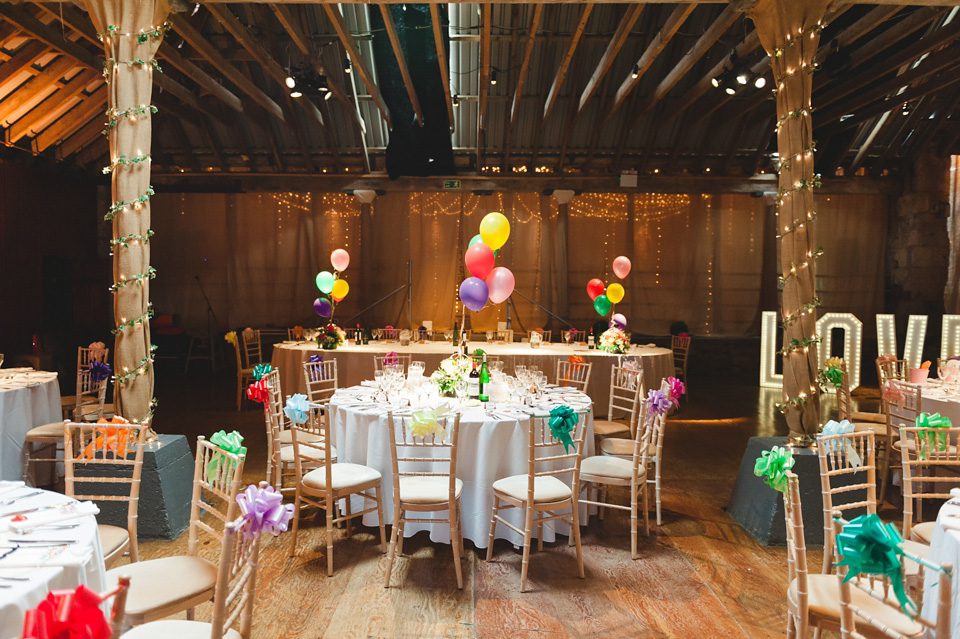 colourful wedding, barn wedding, bespoke sassi holford, mack photography