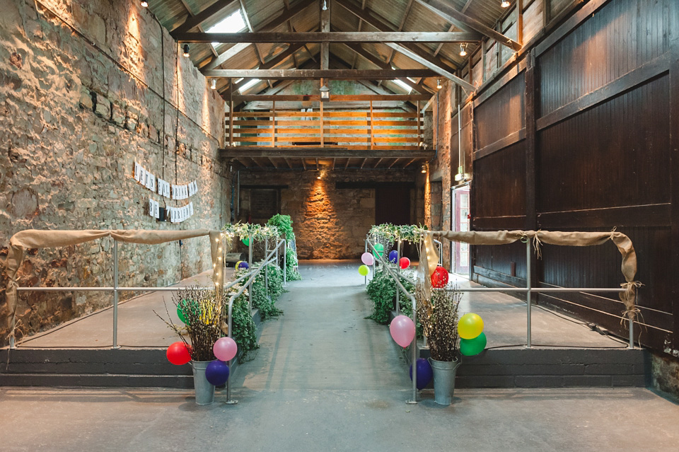 colourful wedding, barn wedding, bespoke sassi holford, mack photography