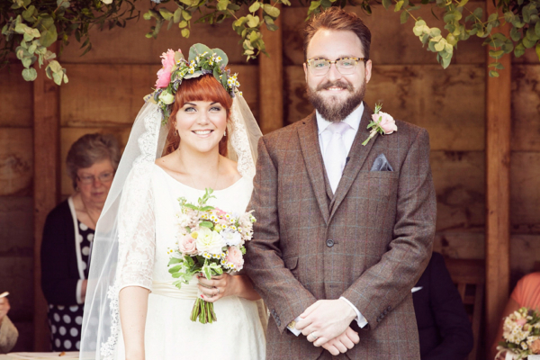 Halfpenny London Elegance and a Pretty Floral Crown for a South Farm Wedding