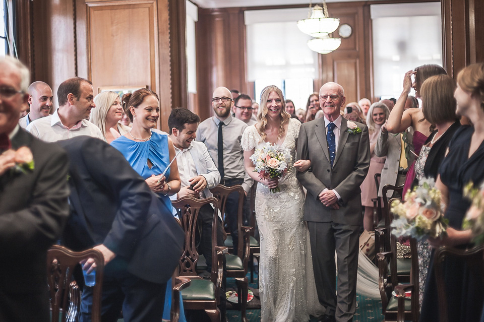 eliza jane howell, london town hall weddings, emmie scott photography, beaded wedding dress, 1930s style wedding