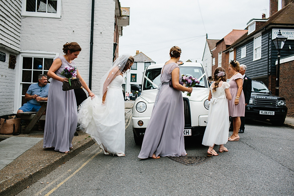 A bride wearing a David's Bridal gown and veil for her laid back and elegant wedding in Rye. Photography by Richard Ware. davids bridal, rye weddings, richard ware photography