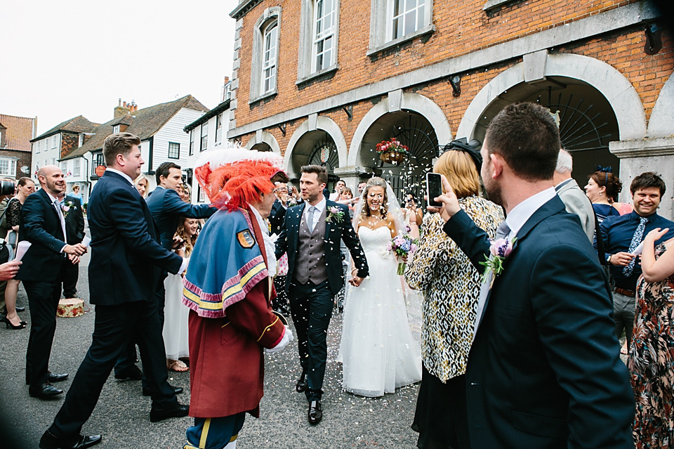 A bride wearing a David's Bridal gown and veil for her laid back and elegant wedding in Rye. Photography by Richard Ware. davids bridal, rye weddings, richard ware photography