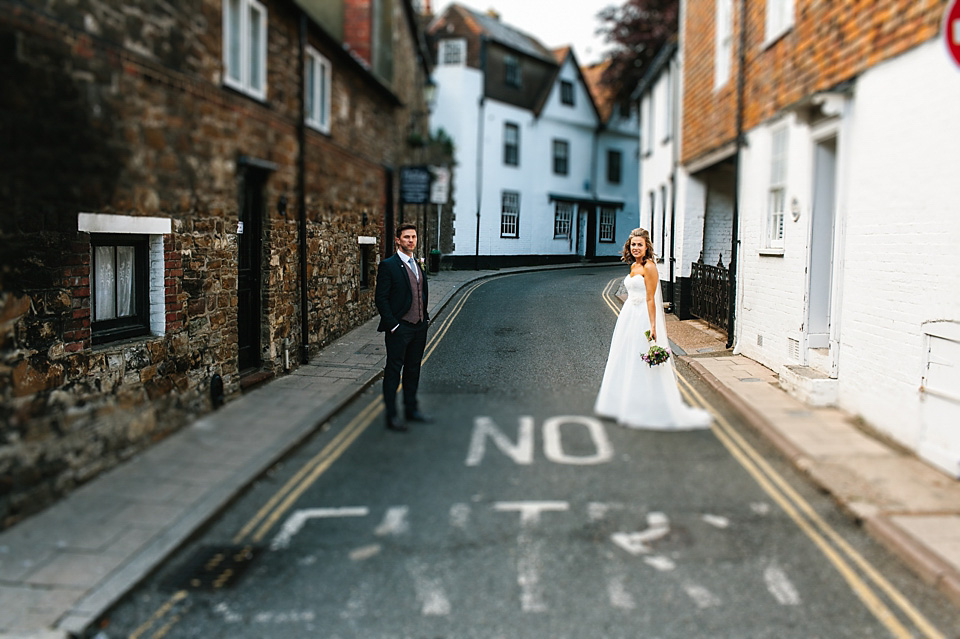 A bride wearing a David's Bridal gown and veil for her laid back and elegant wedding in Rye. Photography by Richard Ware. davids bridal, rye weddings, richard ware photography