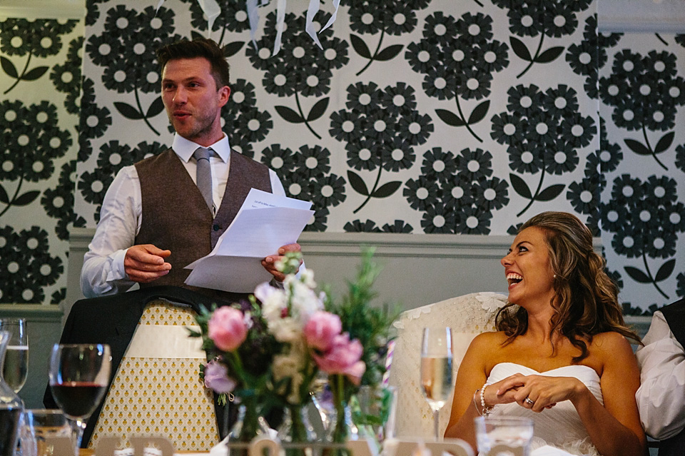 A bride wearing a David's Bridal gown and veil for her laid back and elegant wedding in Rye. Photography by Richard Ware. davids bridal, rye weddings, richard ware photography