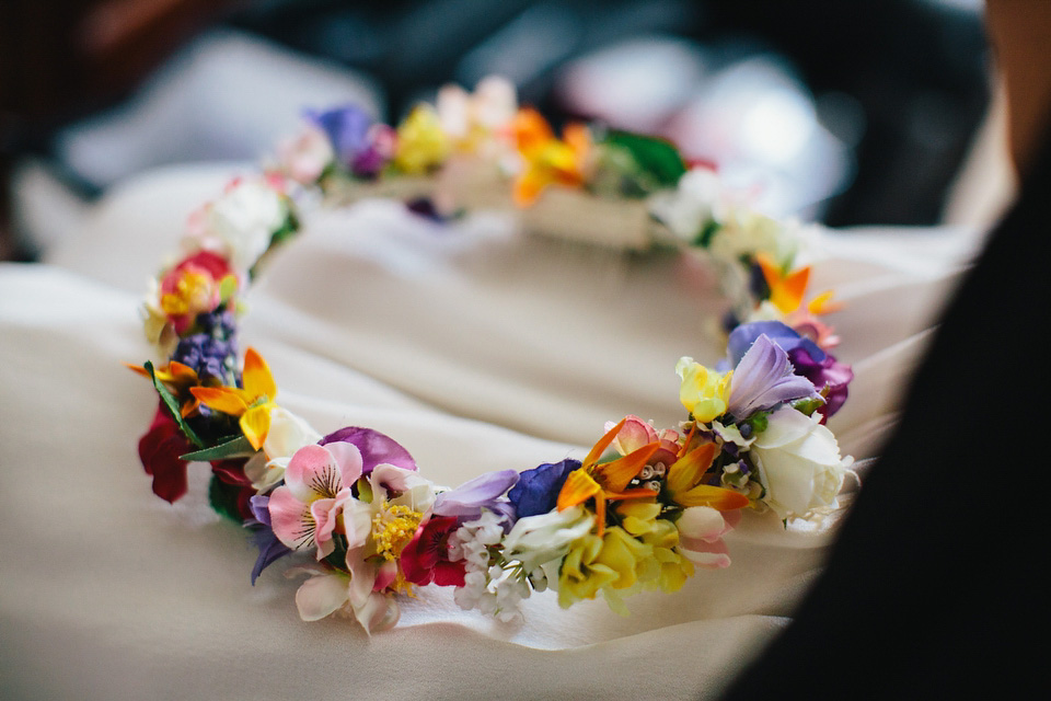 colourful weddings, floral crown, flower crown, whimsical wedding, dorset weddings, richard skins photography