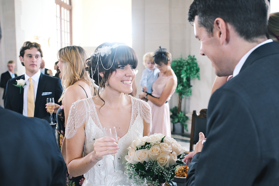 art deco bride, art deco wedding, midland hotel morecombe, jenny packham wedding dress