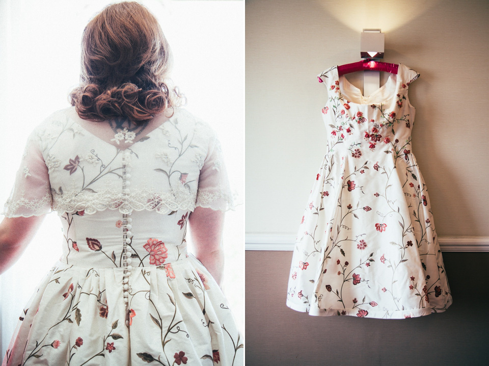 floral wedding dress, tea length wedding dress, joanne fleming