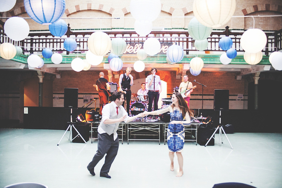 victoria baths manchester, paper lanterns, manchester weddings, heart on fire photography, mori lee