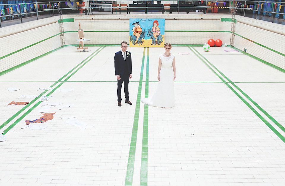 victoria baths manchester, paper lanterns, manchester weddings, heart on fire photography, mori lee