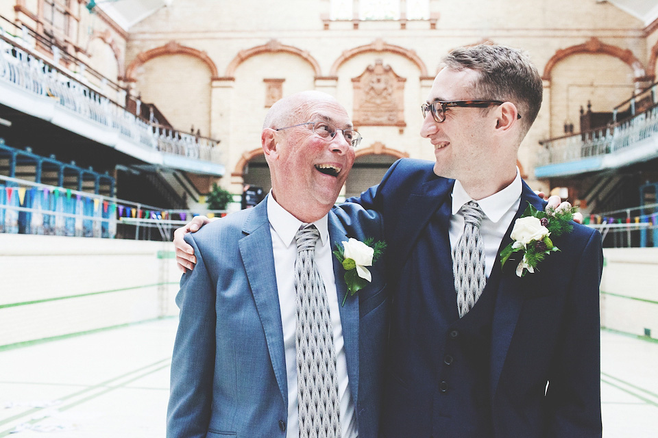 victoria baths manchester, paper lanterns, manchester weddings, heart on fire photography, mori lee