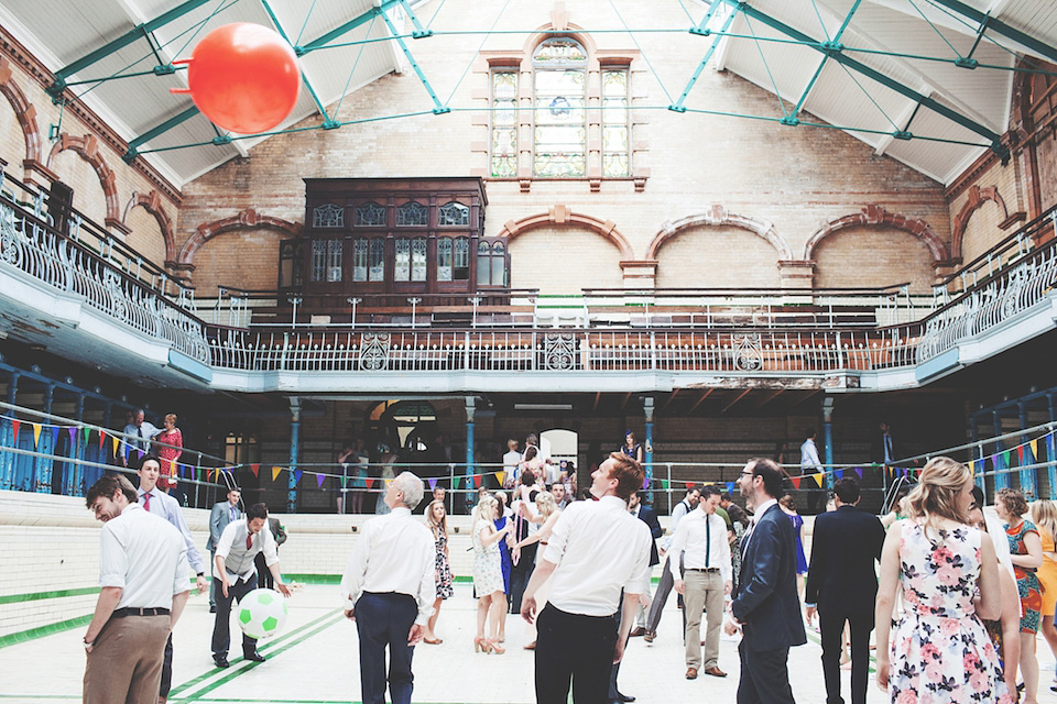 victoria baths manchester, paper lanterns, manchester weddings, heart on fire photography, mori lee