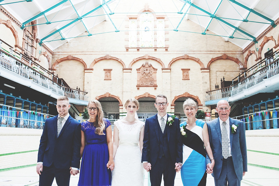 victoria baths manchester, paper lanterns, manchester weddings, heart on fire photography, mori lee