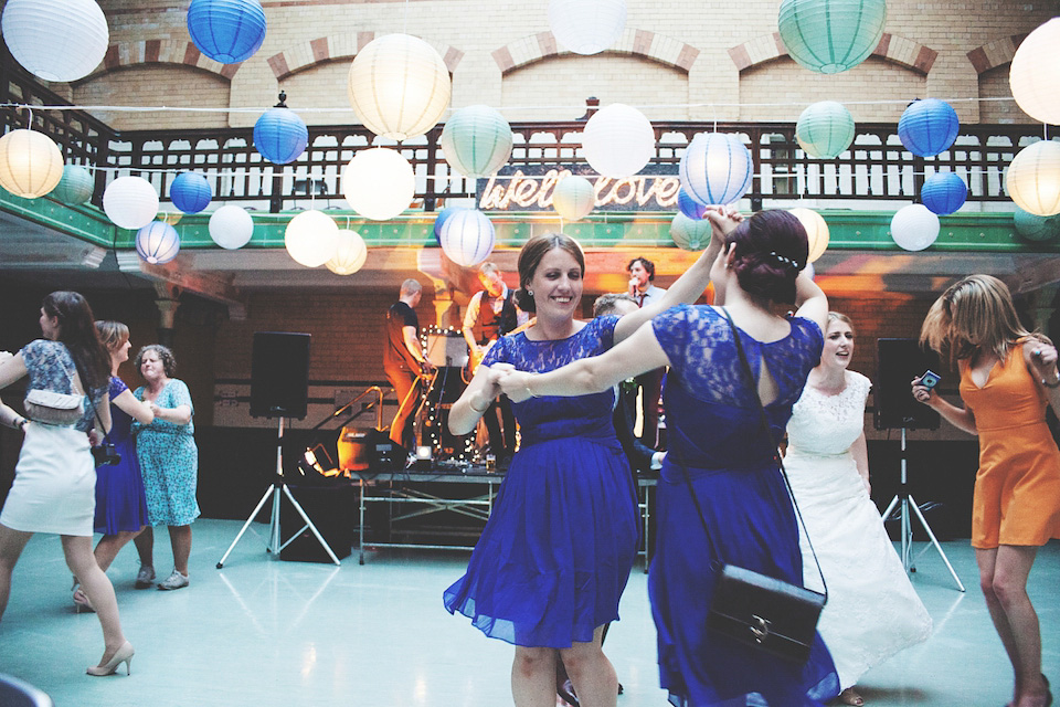 victoria baths manchester, paper lanterns, manchester weddings, heart on fire photography, mori lee