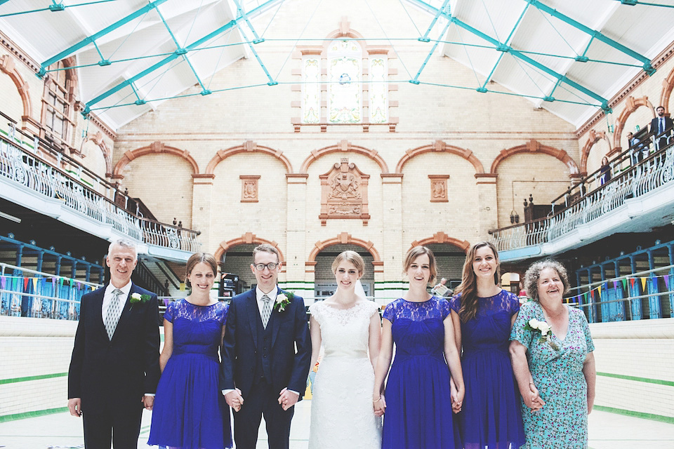 victoria baths manchester, paper lanterns, manchester weddings, heart on fire photography, mori lee