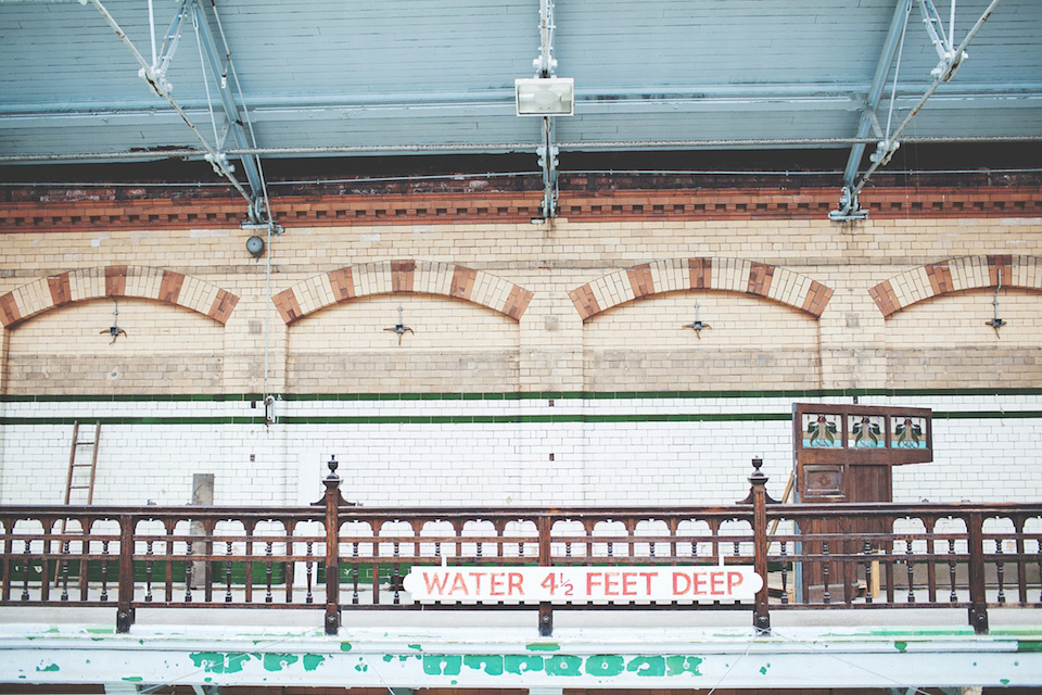 victoria baths manchester, paper lanterns, manchester weddings, heart on fire photography, mori lee