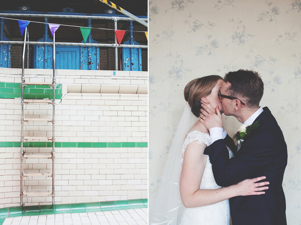 victoria baths manchester, paper lanterns, manchester weddings, heart on fire photography, mori lee