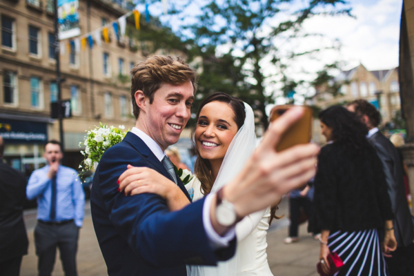 A 3/4 Sleeved Belle and Bunty Gown for a Chic, City Gallery and Warehouse Party Wedding