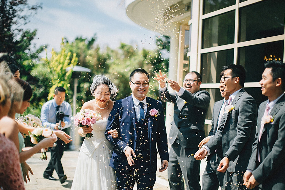 chinese bride, red wedding dress, kensington rooftop gardens, nicholas lau photography