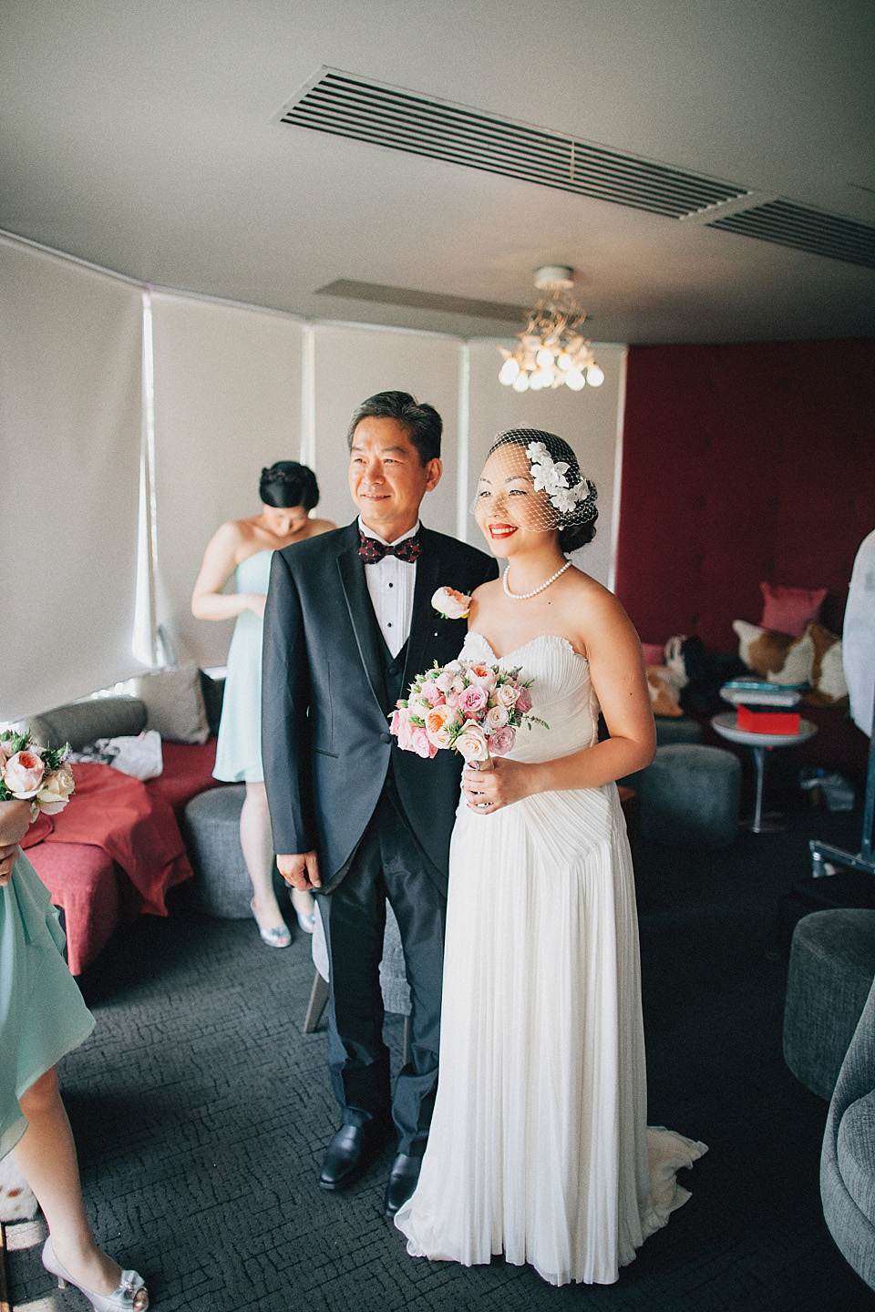 chinese bride, red wedding dress, kensington rooftop gardens, nicholas lau photography