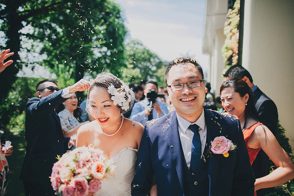 chinese bride, red wedding dress, kensington rooftop gardens, nicholas lau photography