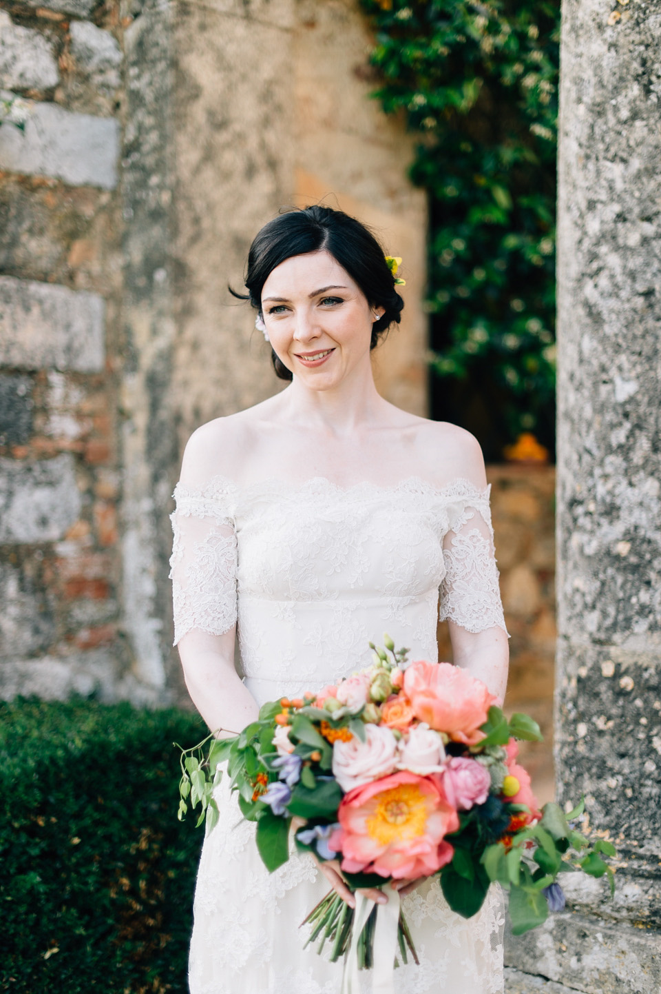 italian wedding, rustic italian wedding, temperley london bride, temperley wedding dress