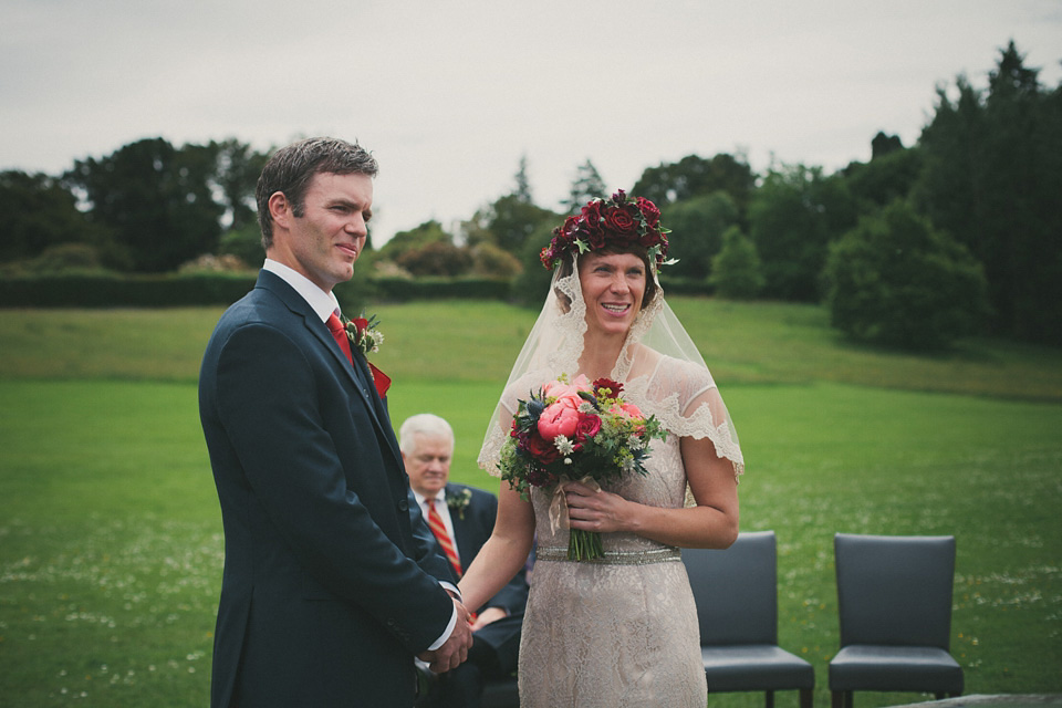 loch lomond weddings, gold wedding dress, floral crown, maureen du preez photography