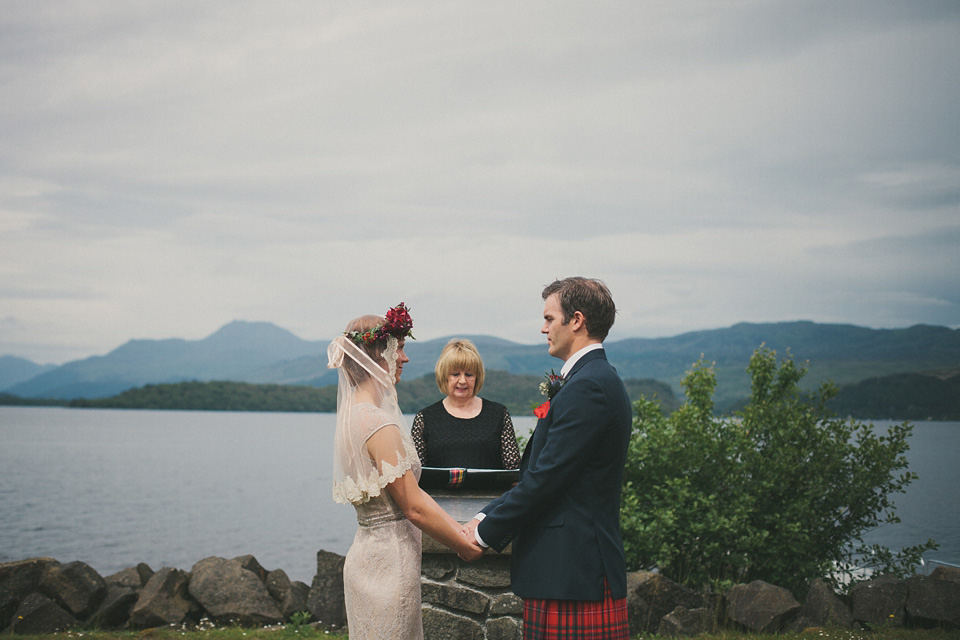 loch lomond weddings, gold wedding dress, floral crown, maureen du preez photography