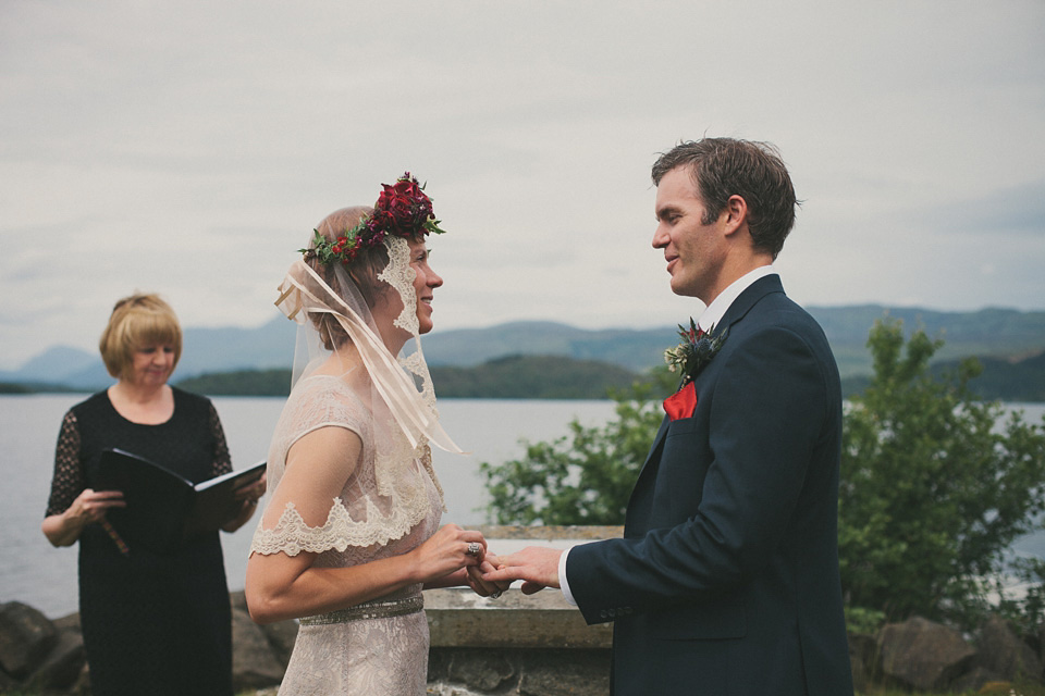 loch lomond weddings, gold wedding dress, floral crown, maureen du preez photography