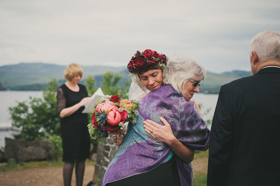 loch lomond weddings, gold wedding dress, floral crown, maureen du preez photography