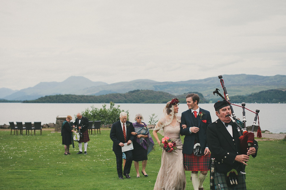 loch lomond weddings, gold wedding dress, floral crown, maureen du preez photography